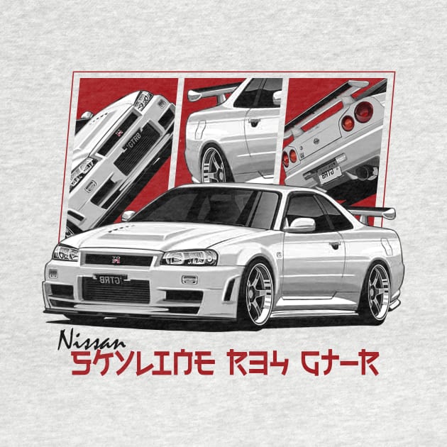 Nissan Skyline r34 GTR White, JDM Car by T-JD